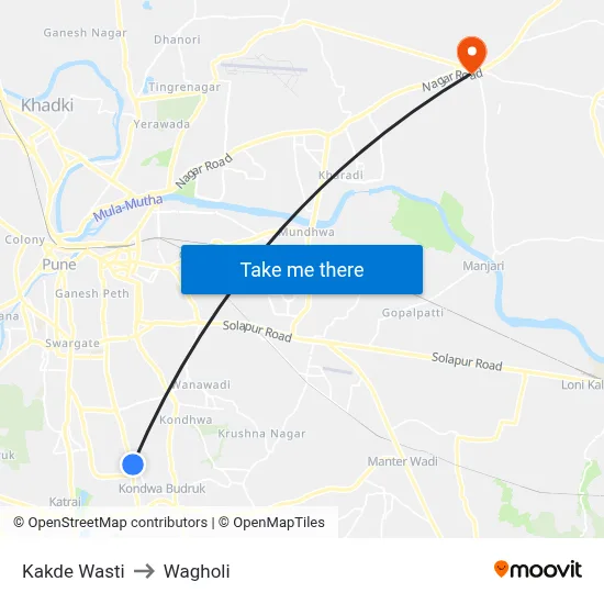 Kakde Wasti to Wagholi map