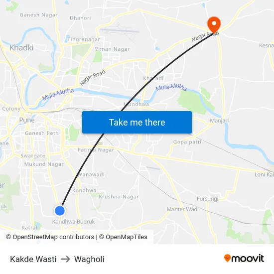 Kakde Wasti to Wagholi map
