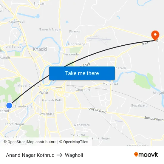 Anand Nagar Kothrud to Wagholi map