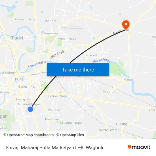 Shivaji Maharaj Putla Marketyard to Wagholi map