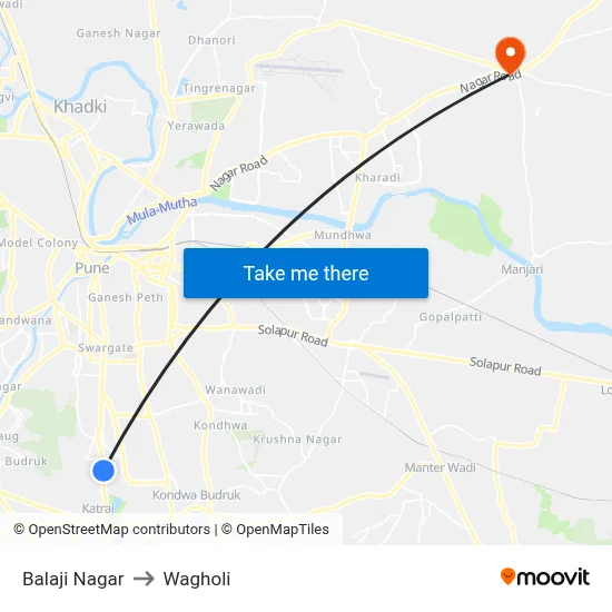 Balaji Nagar to Wagholi map