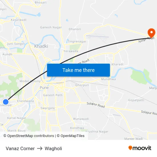 Vanaz Corner to Wagholi map