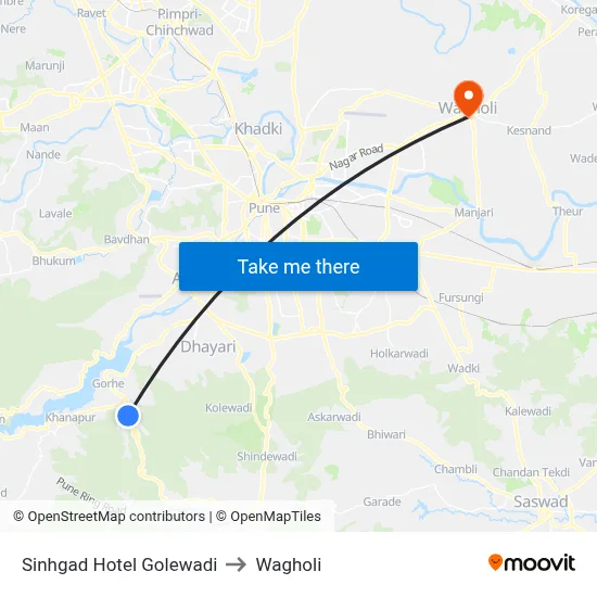 Sinhgad Hotel Golewadi to Wagholi map