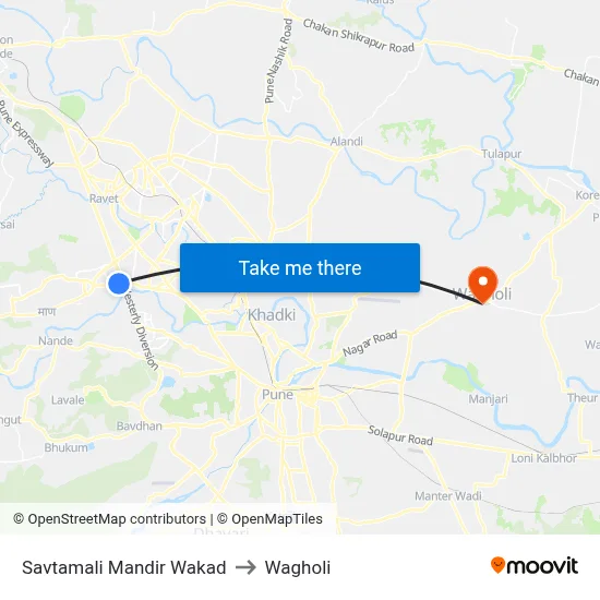 Savtamali Mandir Wakad to Wagholi map