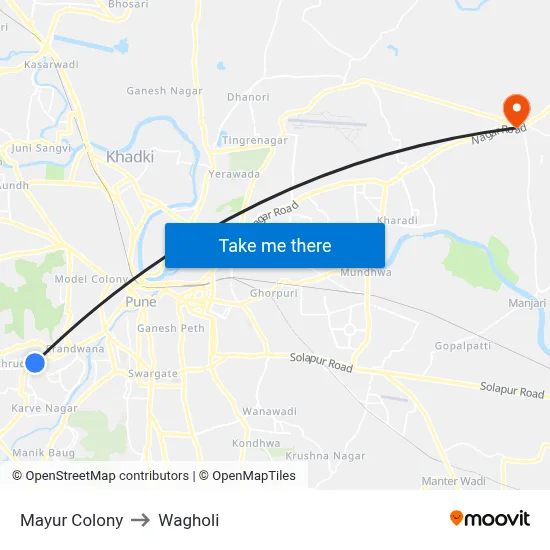 Mayur Colony to Wagholi map