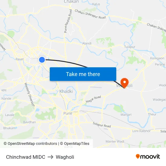 Chinchwad MIDC to Wagholi map