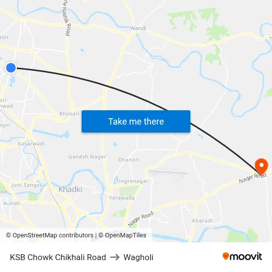 KSB Chowk Chikhali Road to Wagholi map