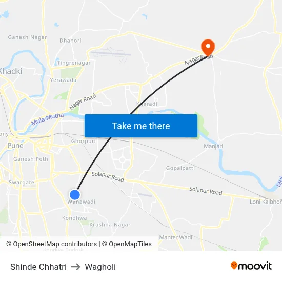 Shinde Chhatri to Wagholi map