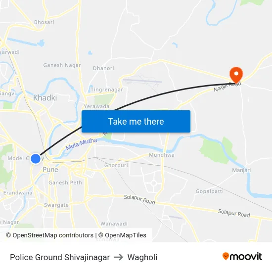 Police Ground Shivajinagar to Wagholi map