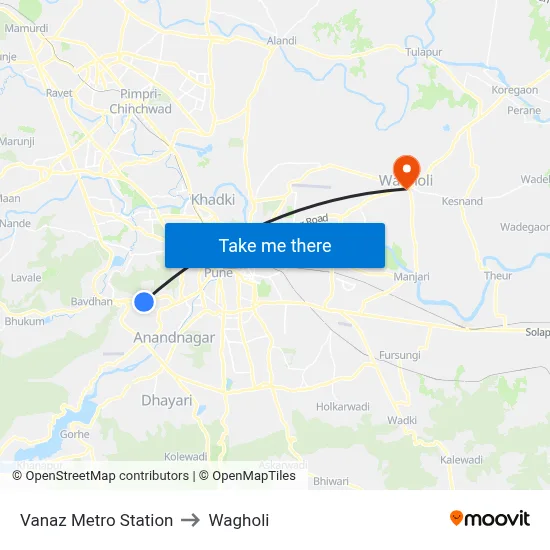Vanaz Metro Station to Wagholi map