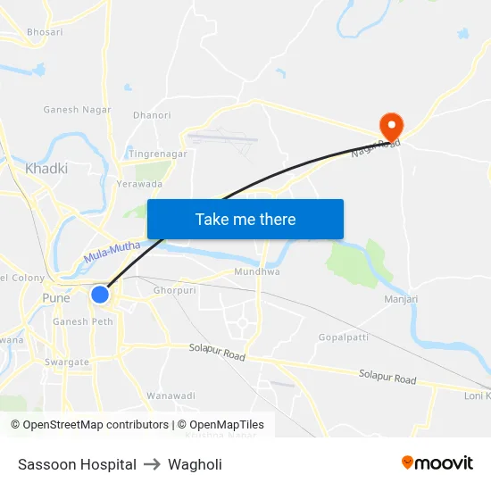 Sassoon Hospital to Wagholi map