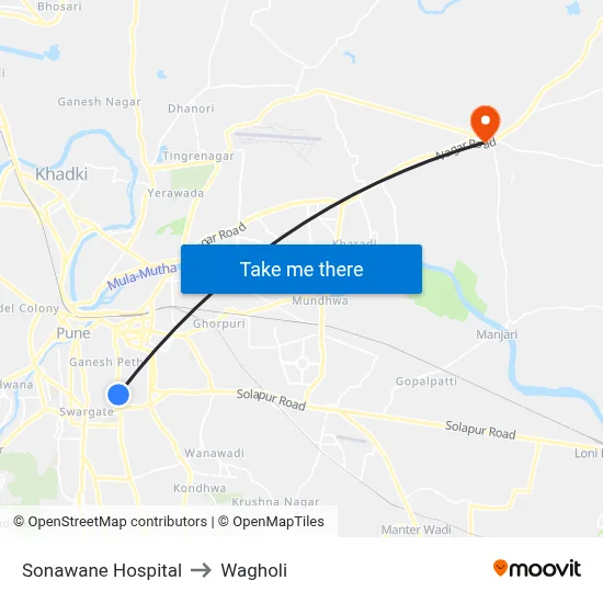 Sonawane Hospital to Wagholi map