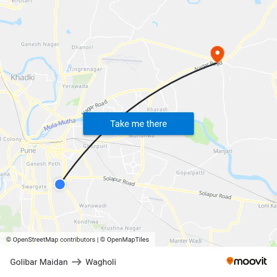 Golibar Maidan to Wagholi map