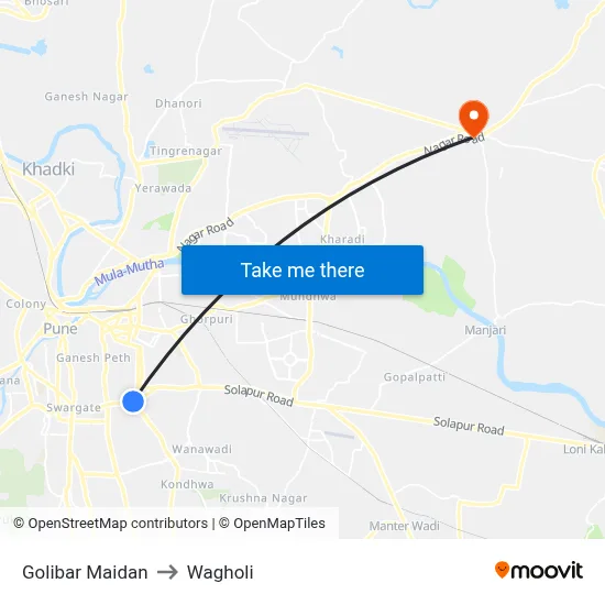Golibar Maidan to Wagholi map