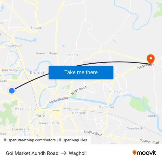 Gol Market Aundh Road to Wagholi map