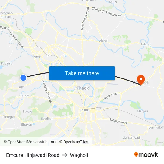 Emcure Hinjawadi Road to Wagholi map