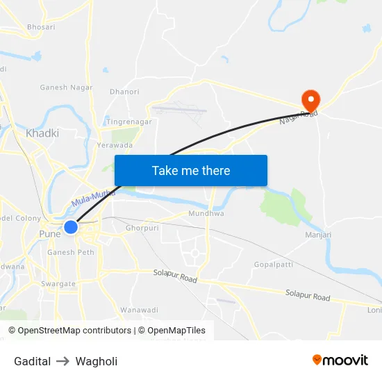 Gadital to Wagholi map