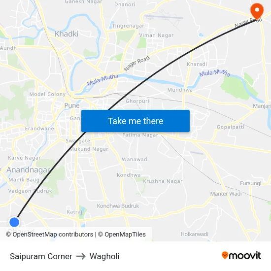 Saipuram Corner to Wagholi map