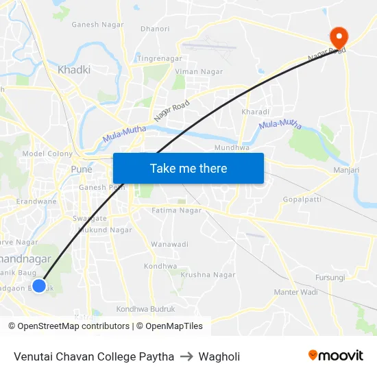 Venutai Chavan College Paytha to Wagholi map