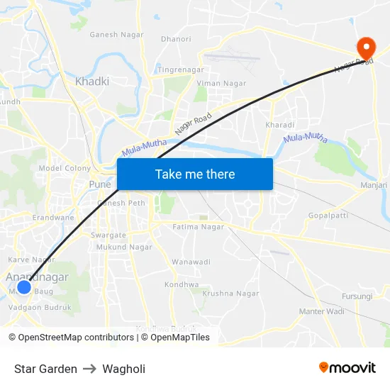 Star Garden to Wagholi map