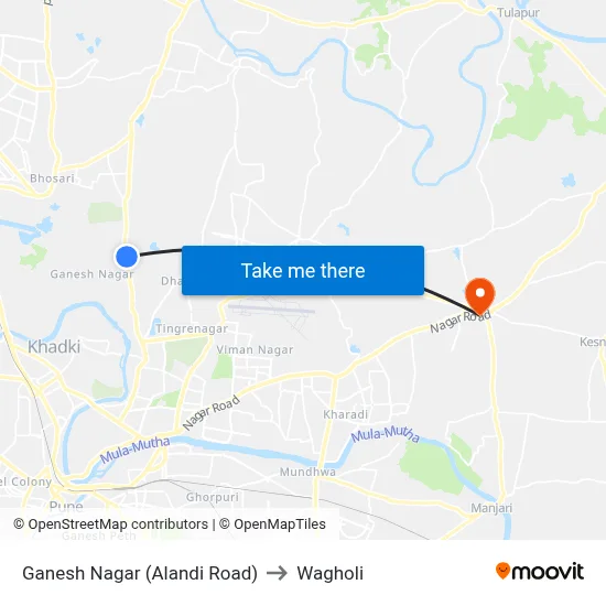 Ganesh Nagar (Alandi Road) to Wagholi map