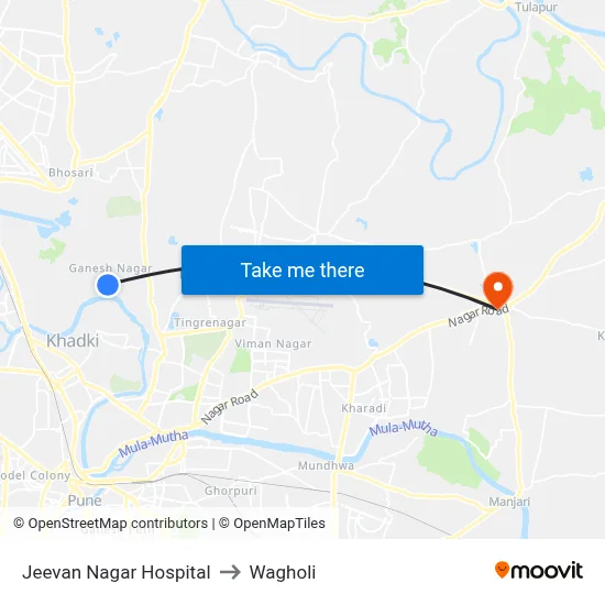Jeevan Nagar Hospital to Wagholi map