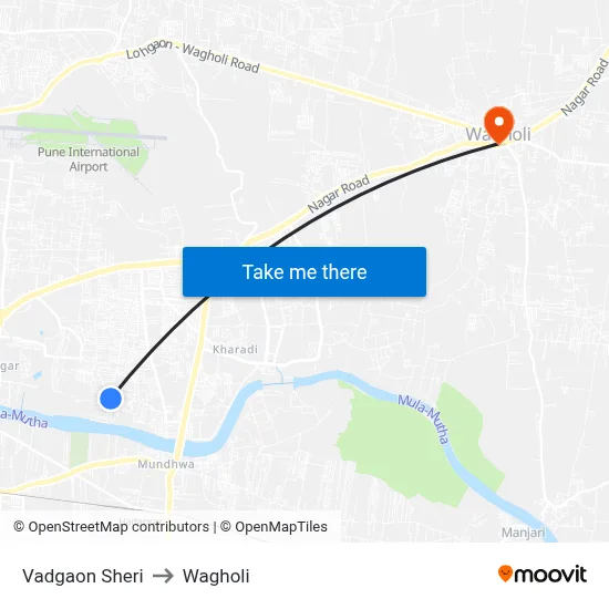 Vadgaon Sheri to Wagholi map