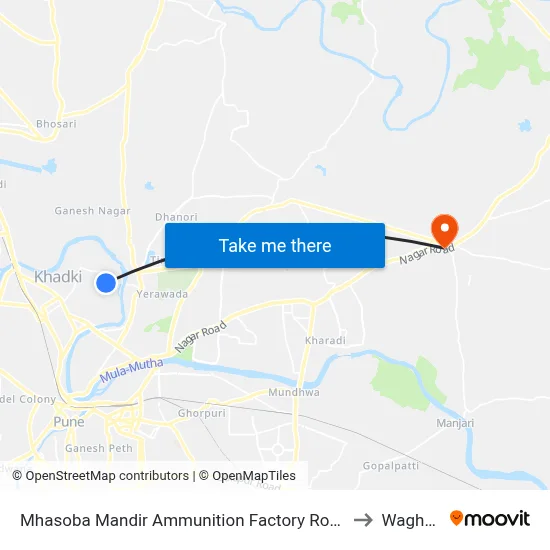 Mhasoba Mandir Ammunition Factory Road to Wagholi map