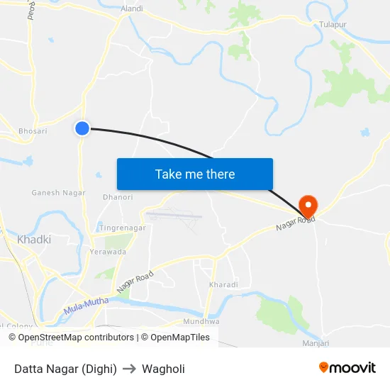 Datta Nagar (Dighi) to Wagholi map