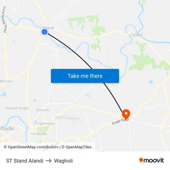 ST Stand Alandi to Wagholi map