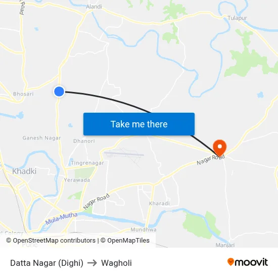 Datta Nagar (Dighi) to Wagholi map