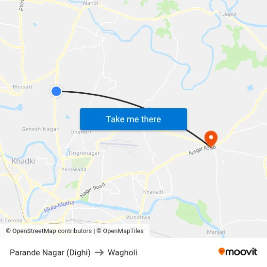 Parande Nagar (Dighi) to Wagholi map