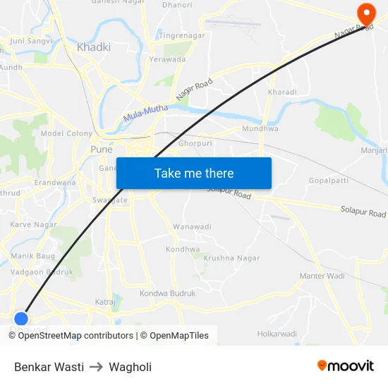 Benkar Wasti to Wagholi map