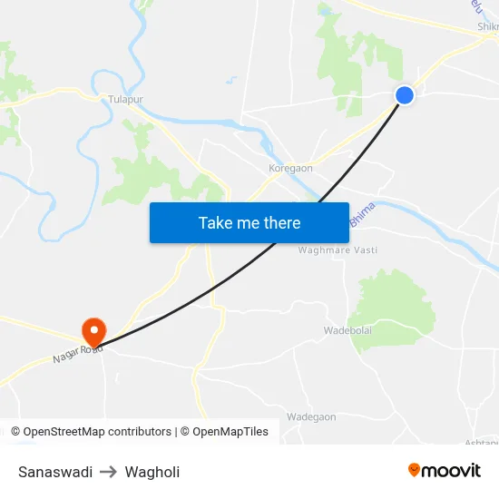 Sanaswadi to Wagholi map