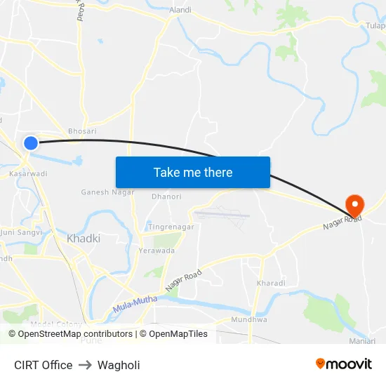 CIRT Office to Wagholi map