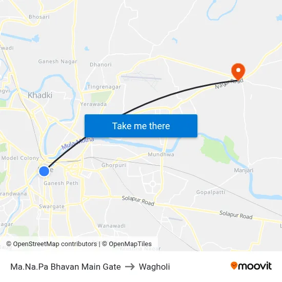 Ma.Na.Pa Bhavan Main Gate to Wagholi map