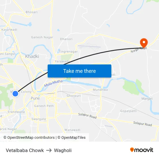 Vetalbaba Chowk to Wagholi map