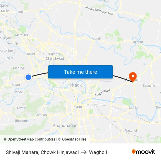 Shivaji Maharaj Chowk Hinjawadi to Wagholi map