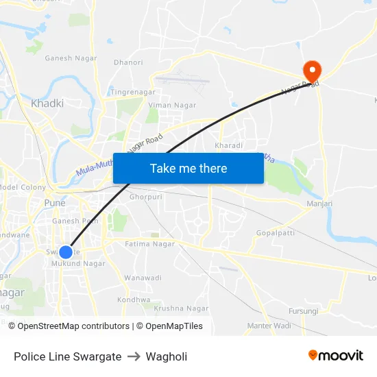 Police Line Swargate to Wagholi map