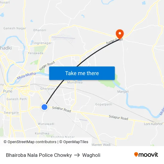 Bhairoba Nala Police Chowky to Wagholi map