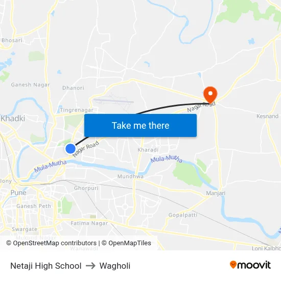 Netaji High School to Wagholi map