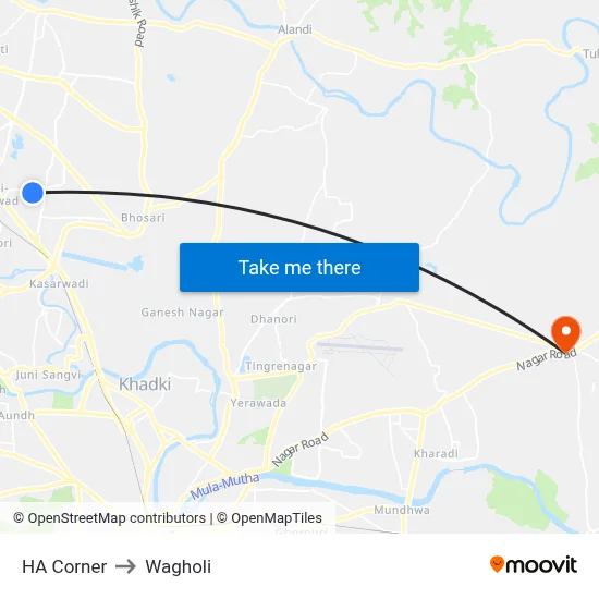 HA Corner to Wagholi map