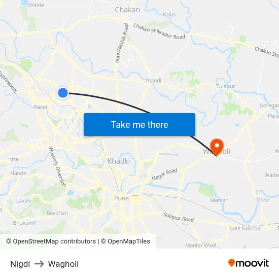 Nigdi to Wagholi map