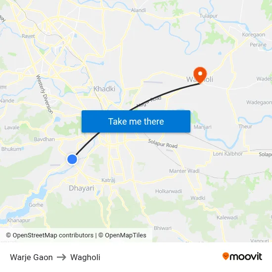 Warje Gaon to Wagholi map