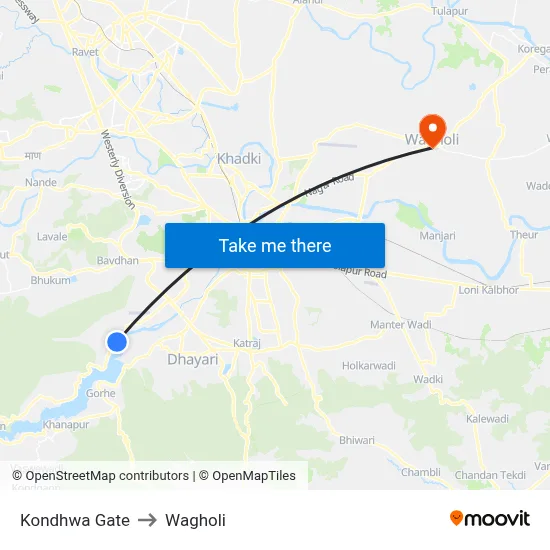 Kondhwa Gate to Wagholi map