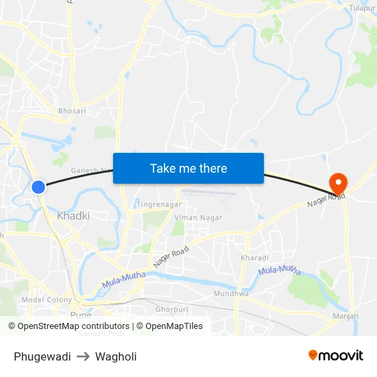 Phugewadi to Wagholi map