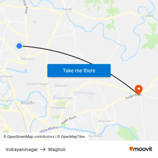 Indrayaninagar to Wagholi map
