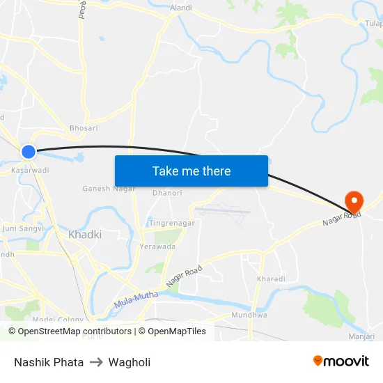 Nashik Phata to Wagholi map