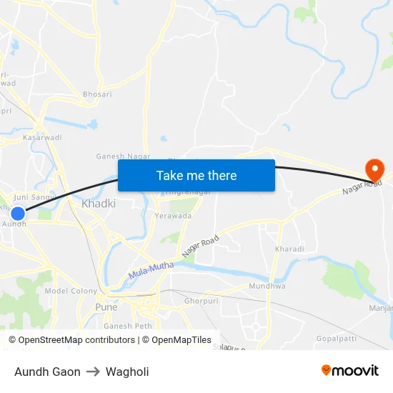 Aundh Gaon to Wagholi map