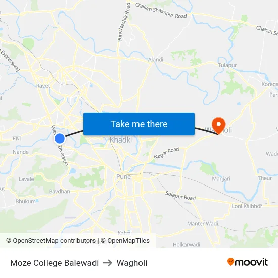 Moze College Balewadi to Wagholi map